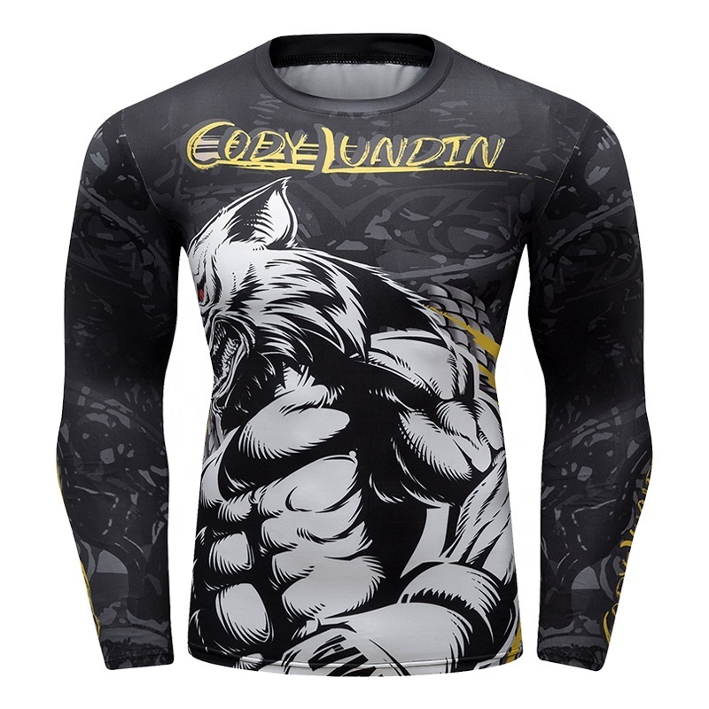 BJJ Rash Guards ,Custom 3D Sublimation Wild Wolf Pattern Men T Shirt Manufacturer