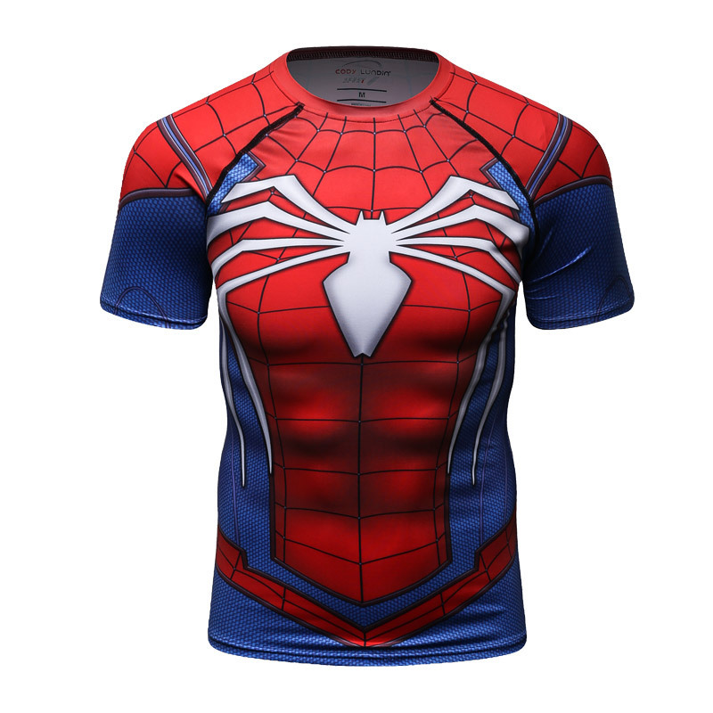 Digital printing spiderman fitness compression men's t-shirts custom your own t shirts for free design logo graphic