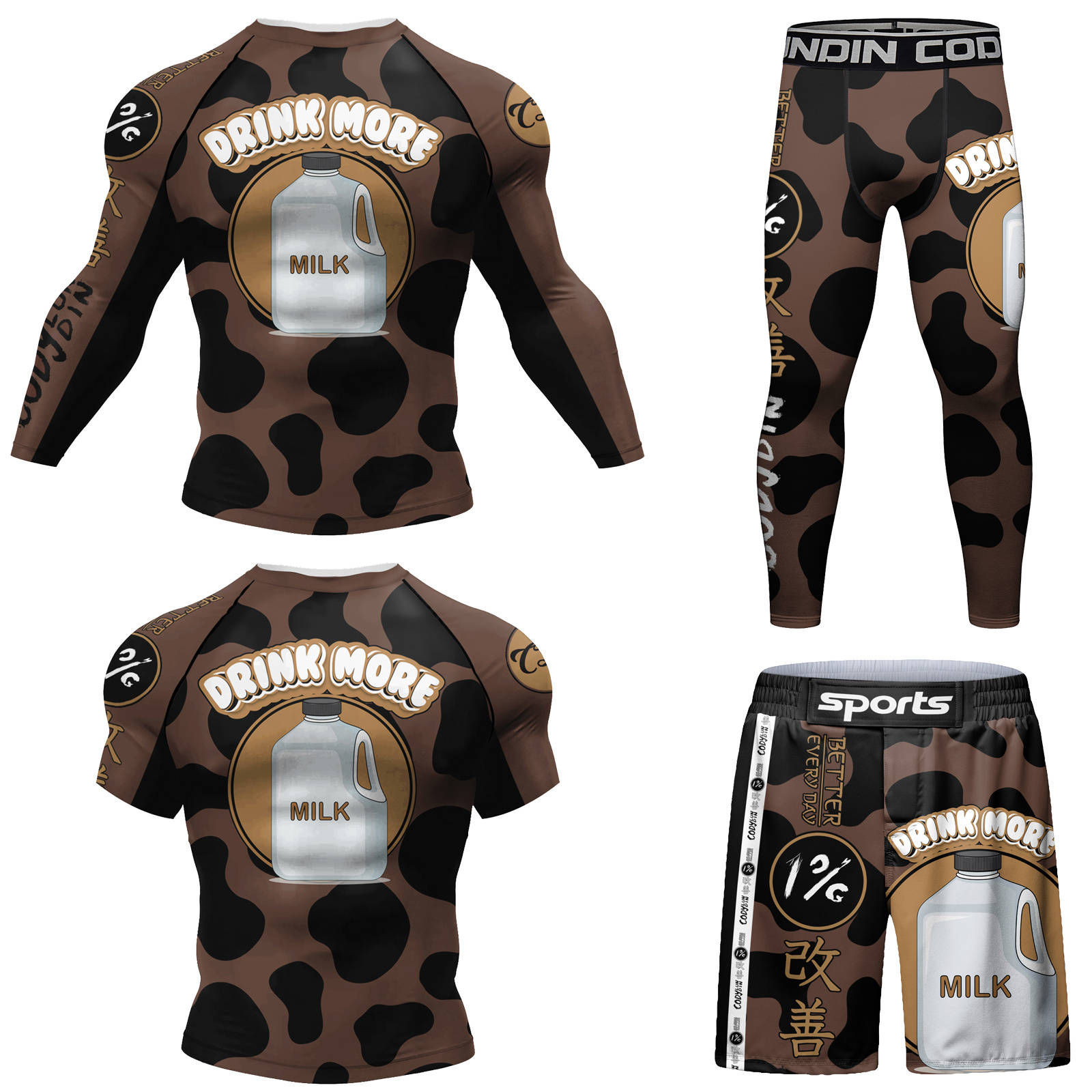 CODY LUNDIN wholesale custom 4 Pieces sport gym mma set,oem high slits mma shorts,custom sublimated printed mens rash guard set