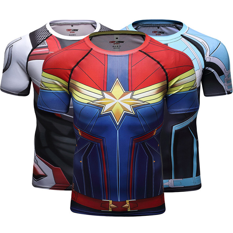 Spider-Man Rash Guard Sublimation Super Hero Costumes Mens Workout Clothes for Adults