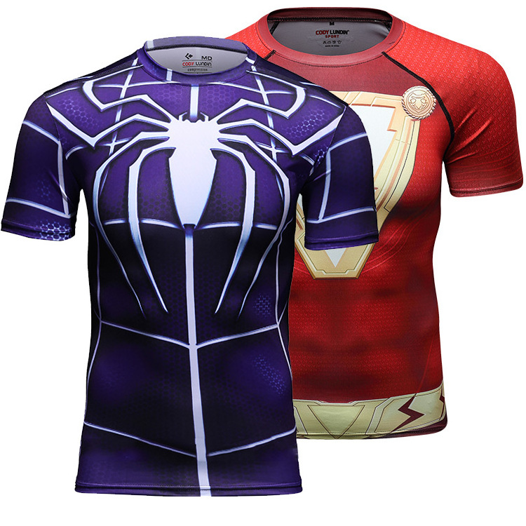 Spider-Man Rash Guard Sublimation Super Hero Costumes Mens Workout Clothes for Adults