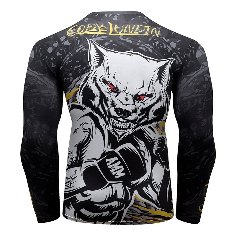 BJJ Rash Guards ,Custom 3D Sublimation Wild Wolf Pattern Men T Shirt Manufacturer