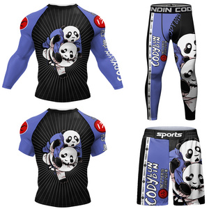 CODY LUNDIN wholesale custom 4 Pieces sport gym mma set,oem high slits mma shorts,custom sublimated printed mens rash guard set