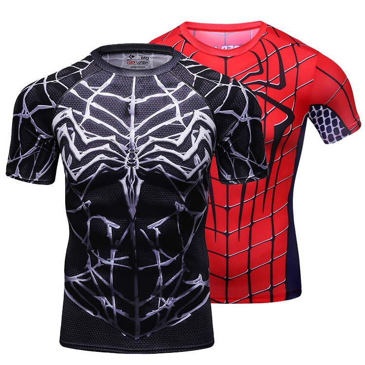 Spider-Man Rash Guard Sublimation Super Hero Costumes Mens Workout Clothes for Adults