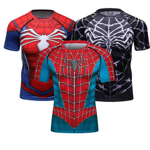 Digital printing spiderman fitness compression men's t-shirts custom your own t shirts for free design logo graphic