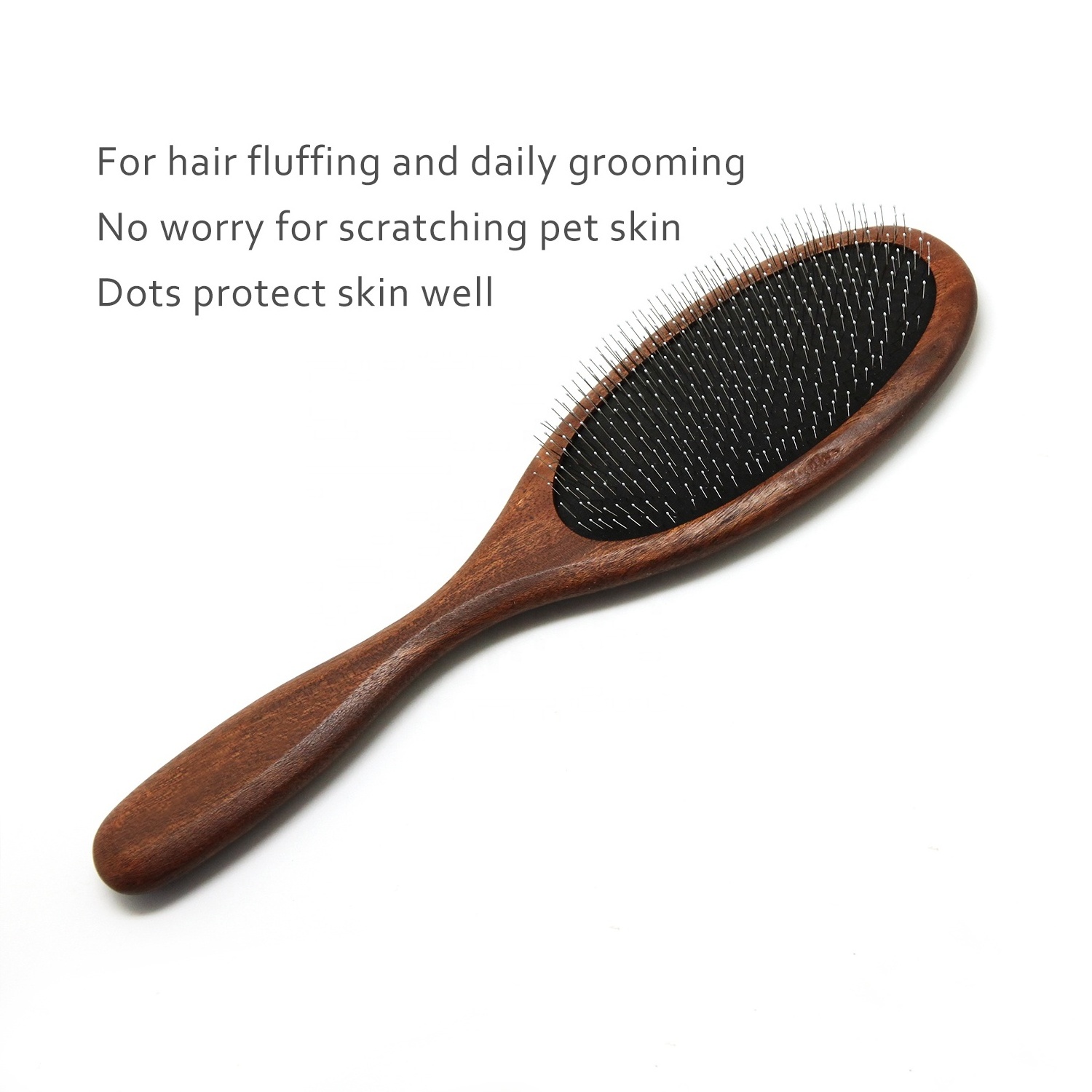 Baoli OEM Wooden Handle Pet Slicker Brush With Silicone Dots Massaging Cat Dog Skin Grooming Slicker brush Pet Pin Brush