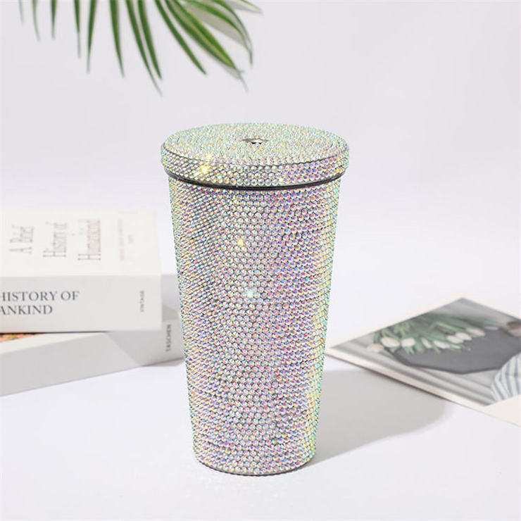 17oz 25oz Glitter Rhinestone Bling Rhinestone Diamond Tumbler Glitter Water Bottle with Lid Stainless Steel Vacuum Thermal Straw