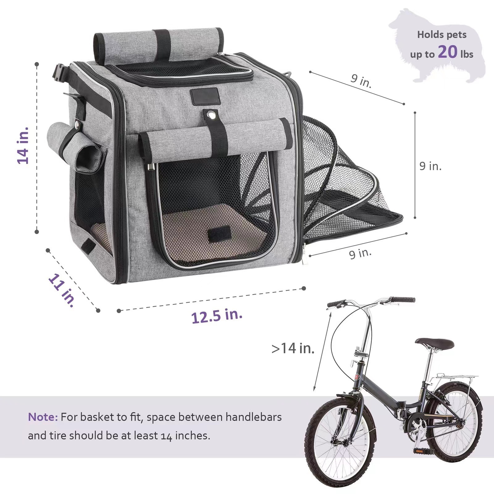 Expandable Foldable 4 Open Doors Mesh Windows Bicycle Bike Basket Carrier Travel Bag Cat Dog Pet Carrier Backpack