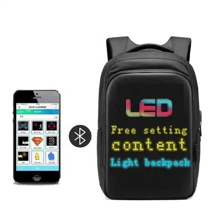 Convenient Blue tooth Connection Custom Back packs Travelling Advertising  Marketing LED Light Backpack