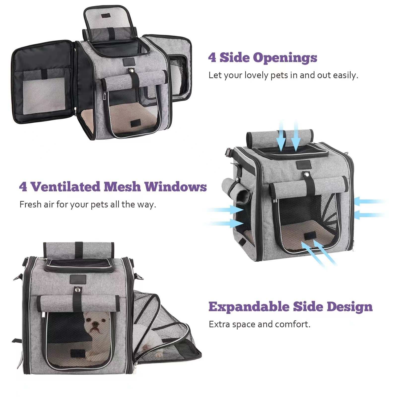 Expandable Foldable 4 Open Doors Mesh Windows Bicycle Bike Basket Carrier Travel Bag Cat Dog Pet Carrier Backpack