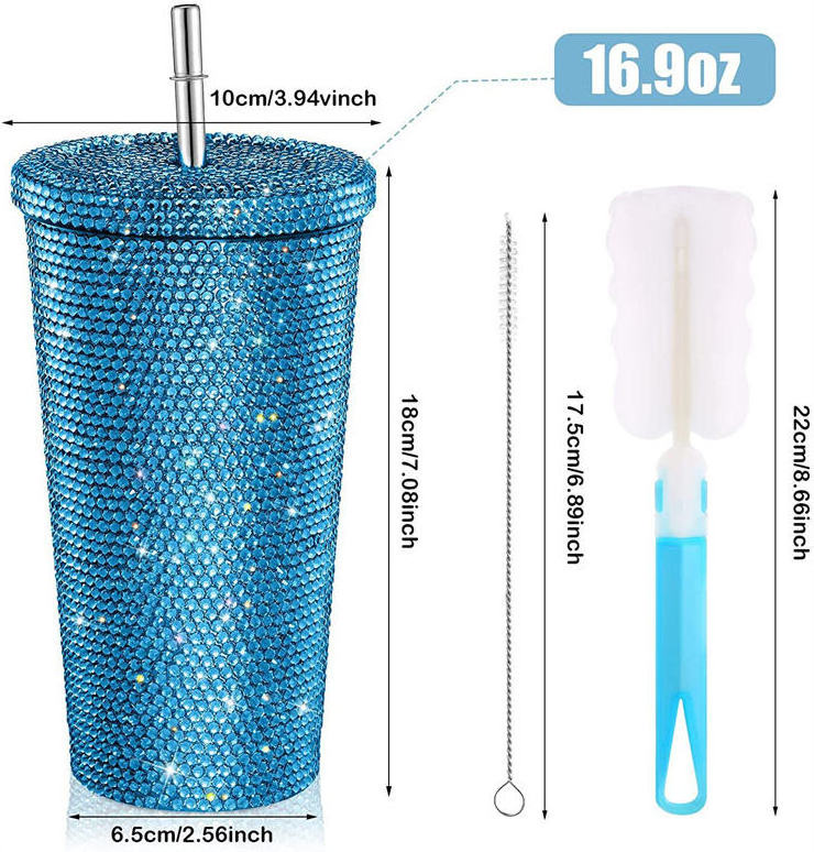 17oz 25oz Glitter Rhinestone Bling Rhinestone Diamond Tumbler Glitter Water Bottle with Lid Stainless Steel Vacuum Thermal Straw