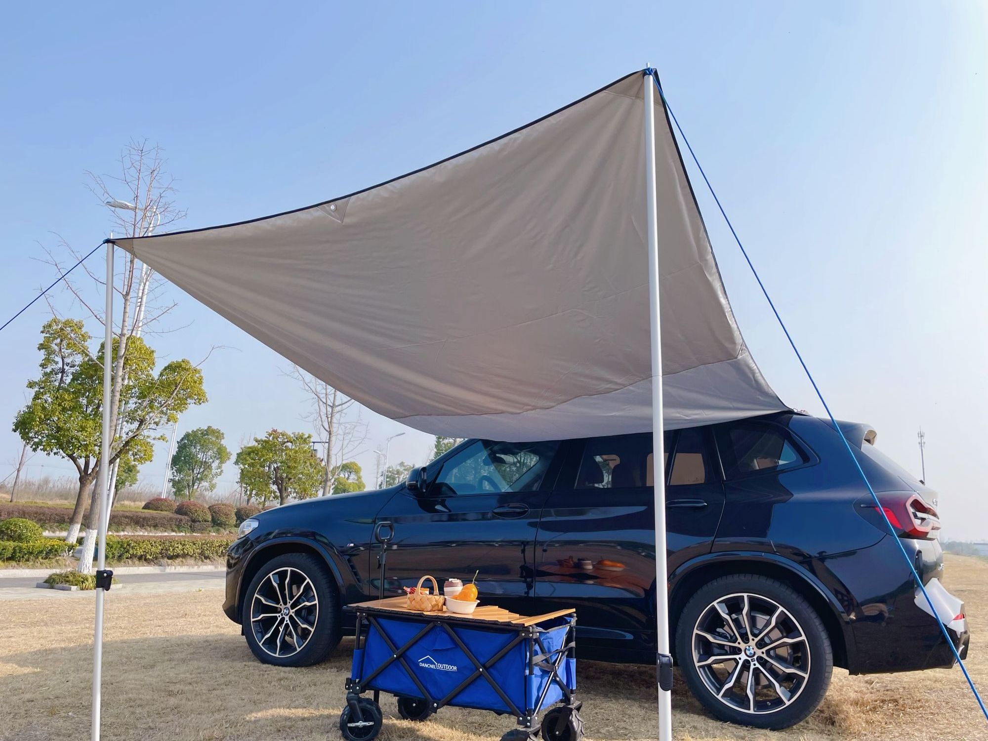 DANCHEL OUTDOOR Lightweight Car Side Awning Tarp Easy Setup Waterproof Sunshade Beach Canopy Camping 2x3M