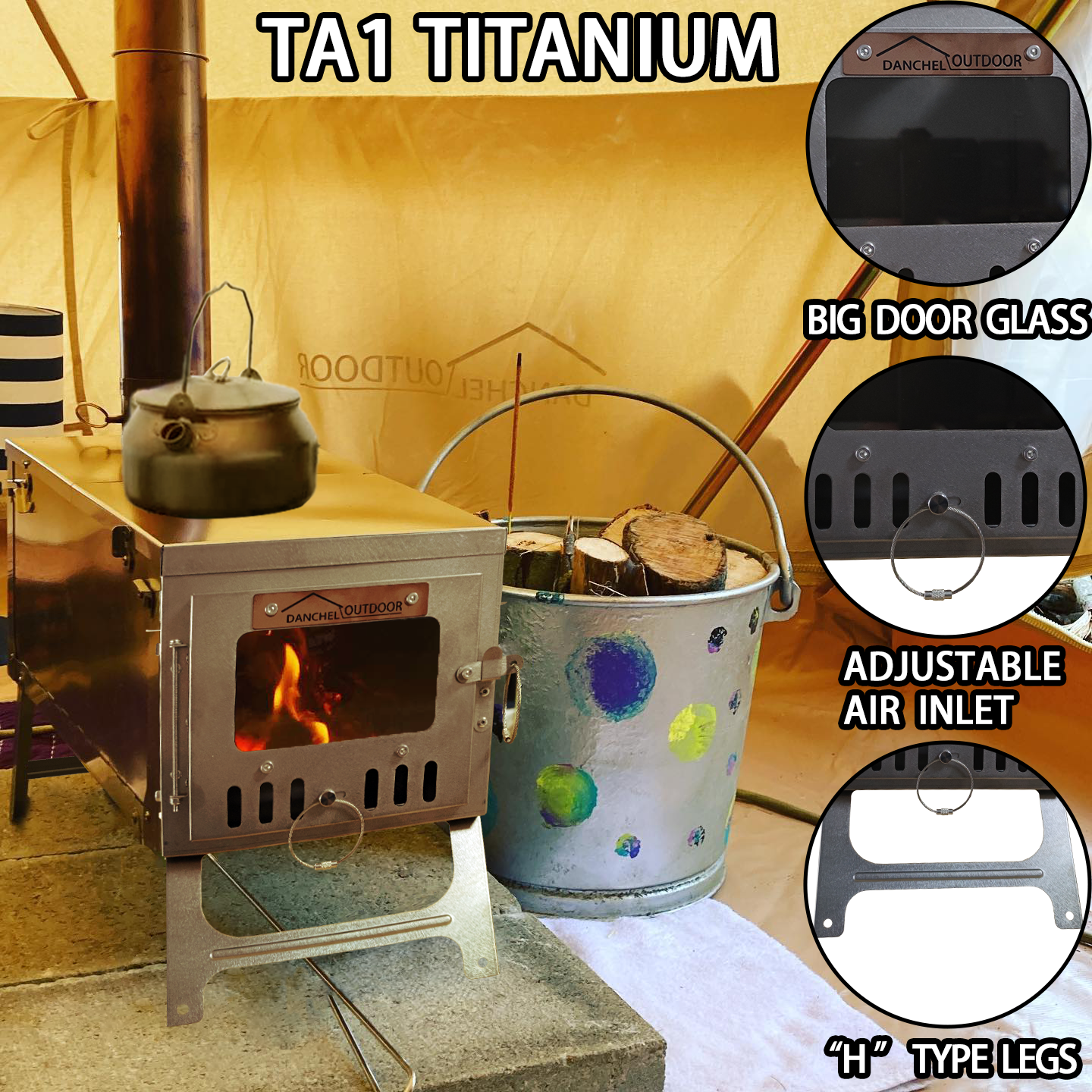 DANCHEL OUTDOOR Folding Titanium Stove, Ultra-light mini Stove for Outdoor Camping Cooking Barbecue Hot Tent