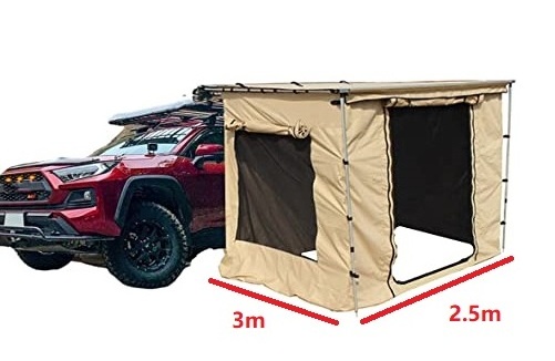 Car Side Awning Tent 2.5*3M Car Side Awning with Side Wall Shelter Room for Vehicle, Roof Top Tent Camping