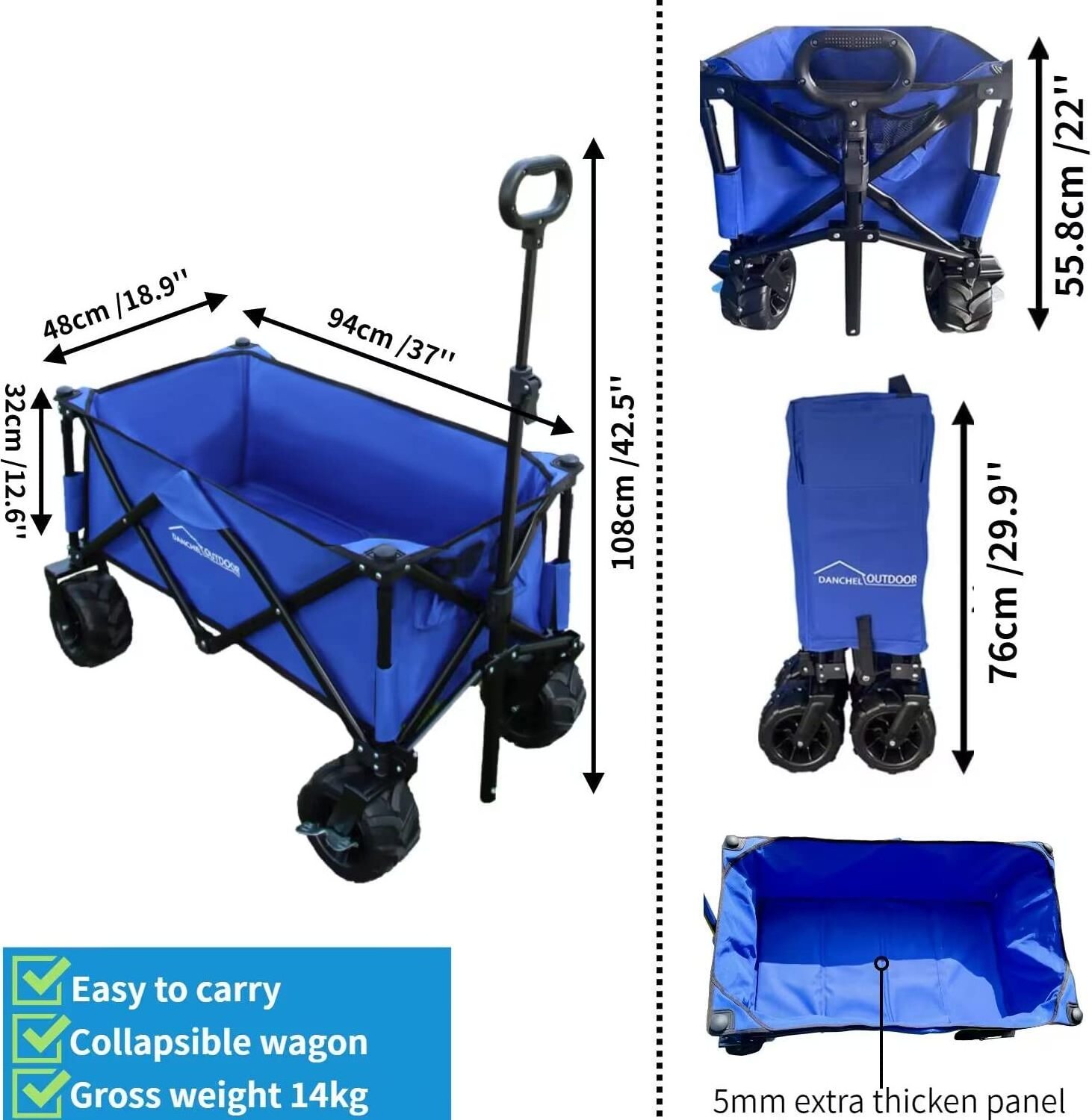 DANCHEL OUTDOOR Heavy Duty Collapsible Utility Wagons Carts for Beach Camp, Folding Garden Shopping Cart with All-Terrain Wheels