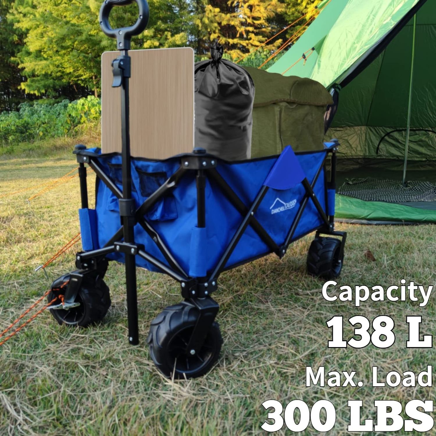 DANCHEL OUTDOOR Heavy Duty Collapsible Utility Wagons Carts for Beach Camp, Folding Garden Shopping Cart with All-Terrain Wheels