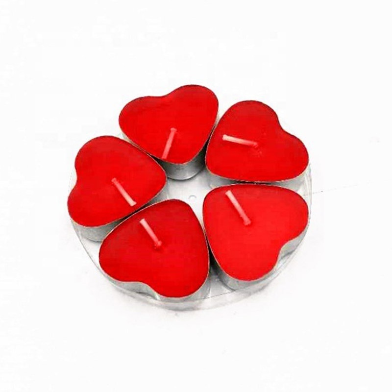 Wholesale Plastic Colored Scented  Heart Shape Tea Light Candle For Wedding