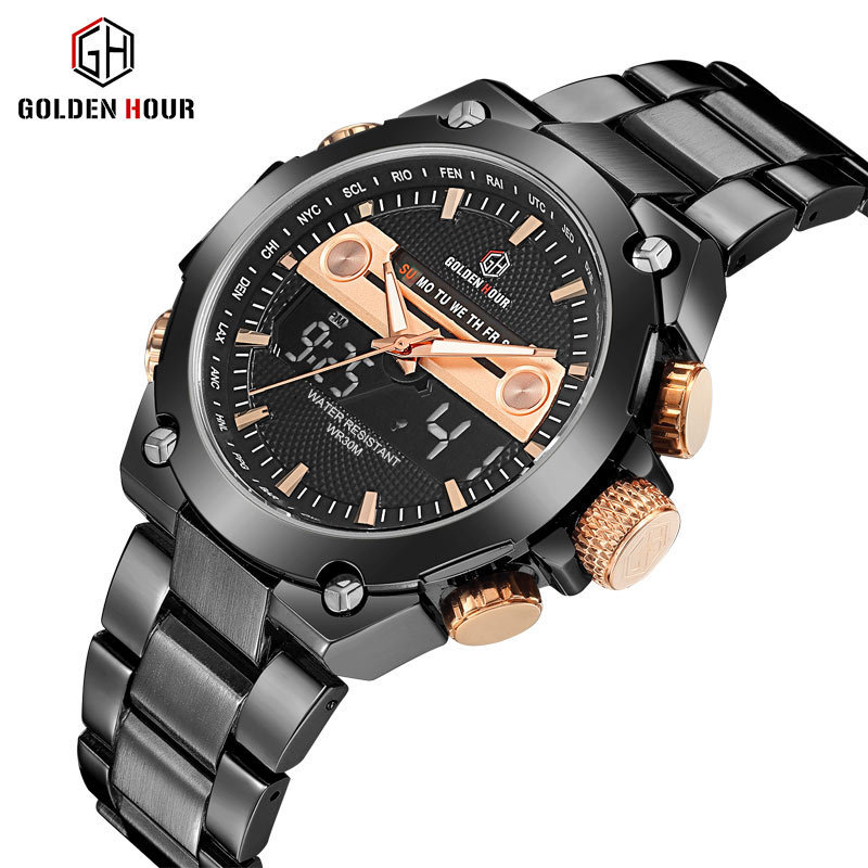 GH115 Brand Male Watch hand Clock Stainless Steel Band 3ATM Water Resistant Chronograph Quartz Men Business Watches