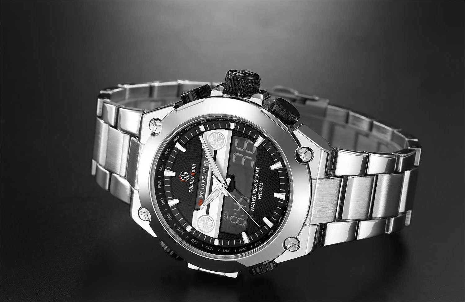 GH115 Brand Male Watch hand Clock Stainless Steel Band 3ATM Water Resistant Chronograph Quartz Men Business Watches