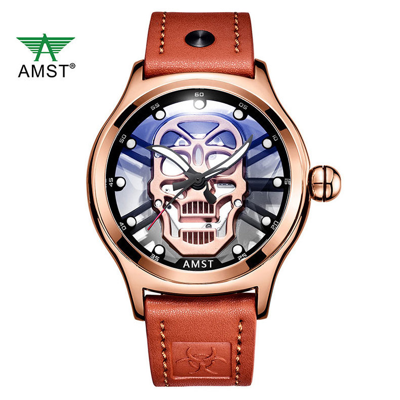 new fashion cheap price mens Japan movt quartz sport skeleton skull watch AM3033