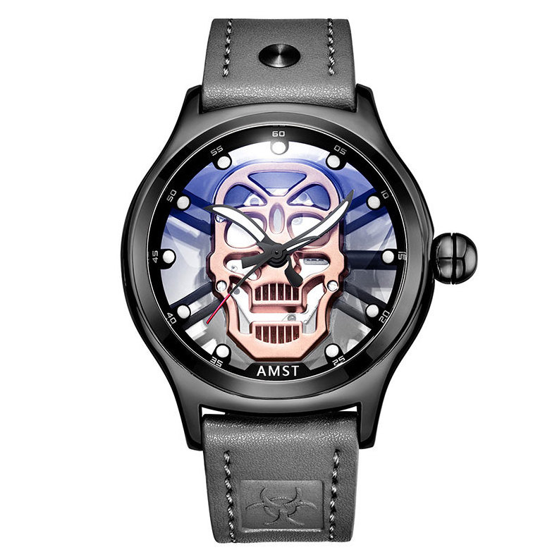 new fashion cheap price mens Japan movt quartz sport skeleton skull watch AM3033