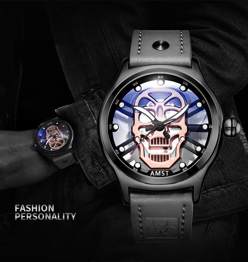 new fashion cheap price mens Japan movt quartz sport skeleton skull watch AM3033