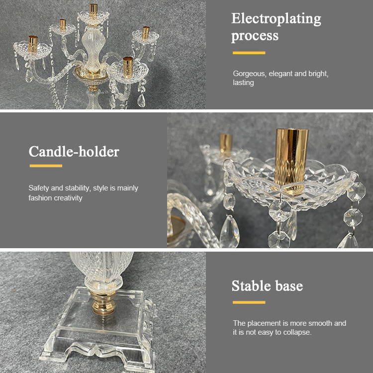 Wholesale clear candlestick holder cheap candelabra 5 arms acrylic tall candle holder centerpiece for wedding