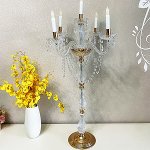 Wholesale clear candlestick holder cheap candelabra 5 arms acrylic tall candle holder centerpiece for wedding