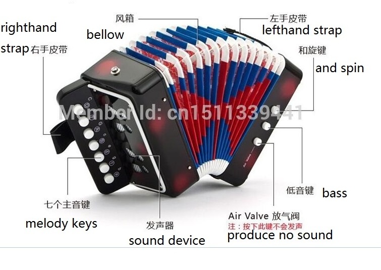 children 7 key 2 bass high end and cheap chromatic plastic toy accordion for sale