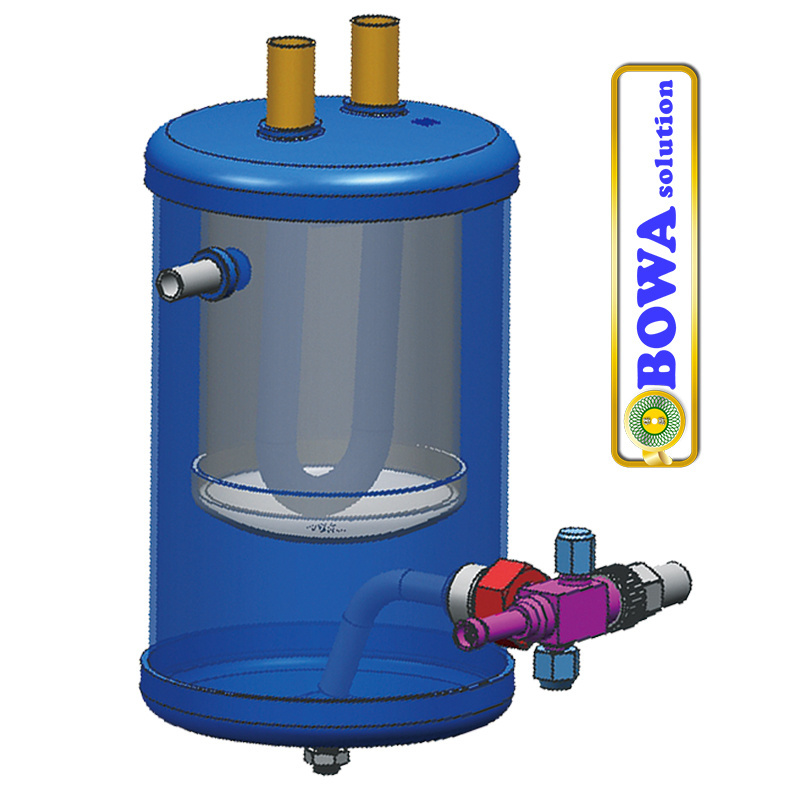 A combined refrigerant receiver, suction line accumulator and superheater & subcooler is useful in refrigeration/cascade units