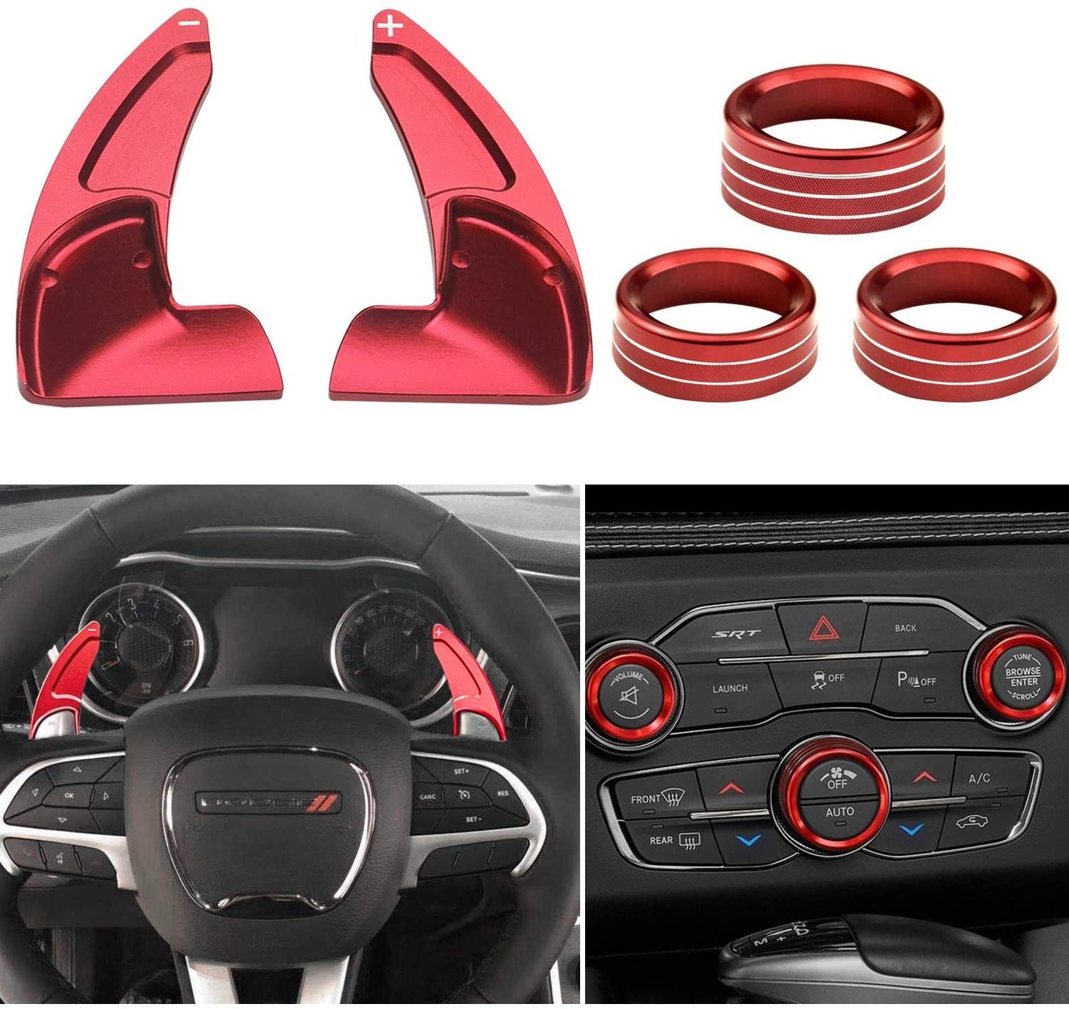 Steering Wheel Shift Paddle Extension Trim Cover & Air Conditioning Switch CD Button Fit For 2015-2020 Dodge Challenger Charger