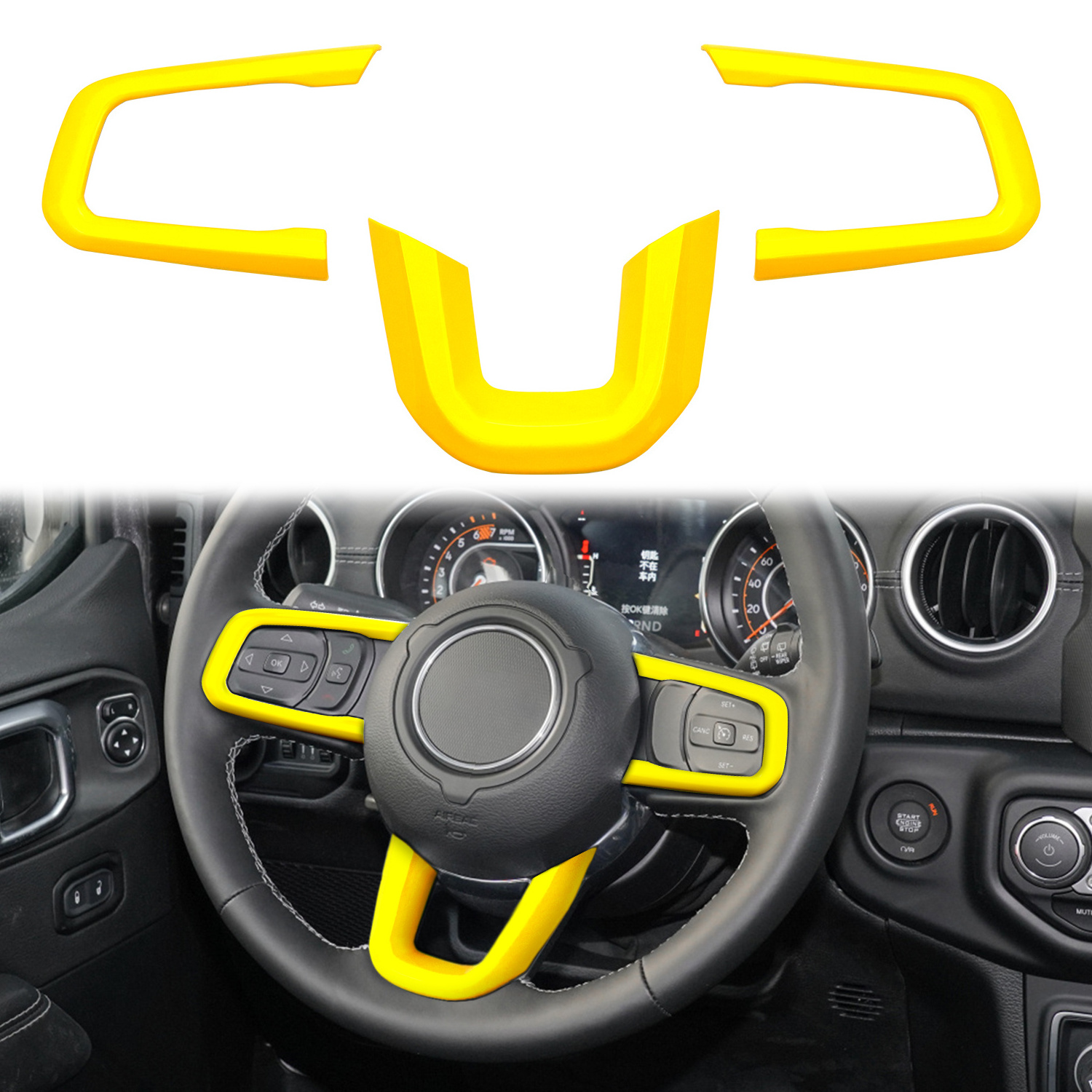 Fits Jeep Wrangler JL JLU Gladiator JT 2020+ Steering Wheel Trim Cover ABS Interior Decoration Accessories