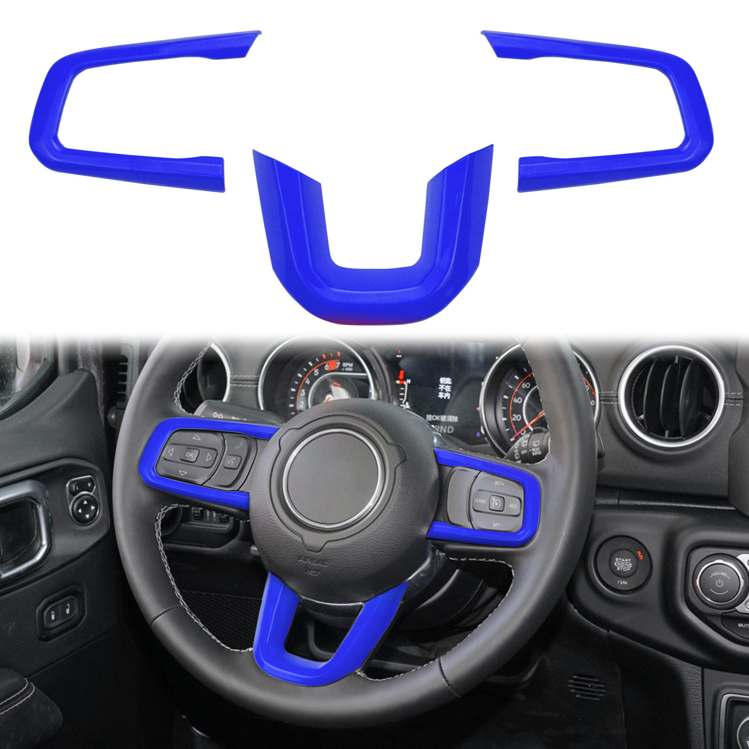 Fits Jeep Wrangler JL JLU Gladiator JT 2020+ Steering Wheel Trim Cover ABS Interior Decoration Accessories