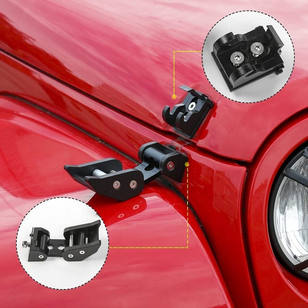 Black Stainless Steel Latch Locking Hood Catch Kit For 2007-2018 Jeep Wrangler JK JKU