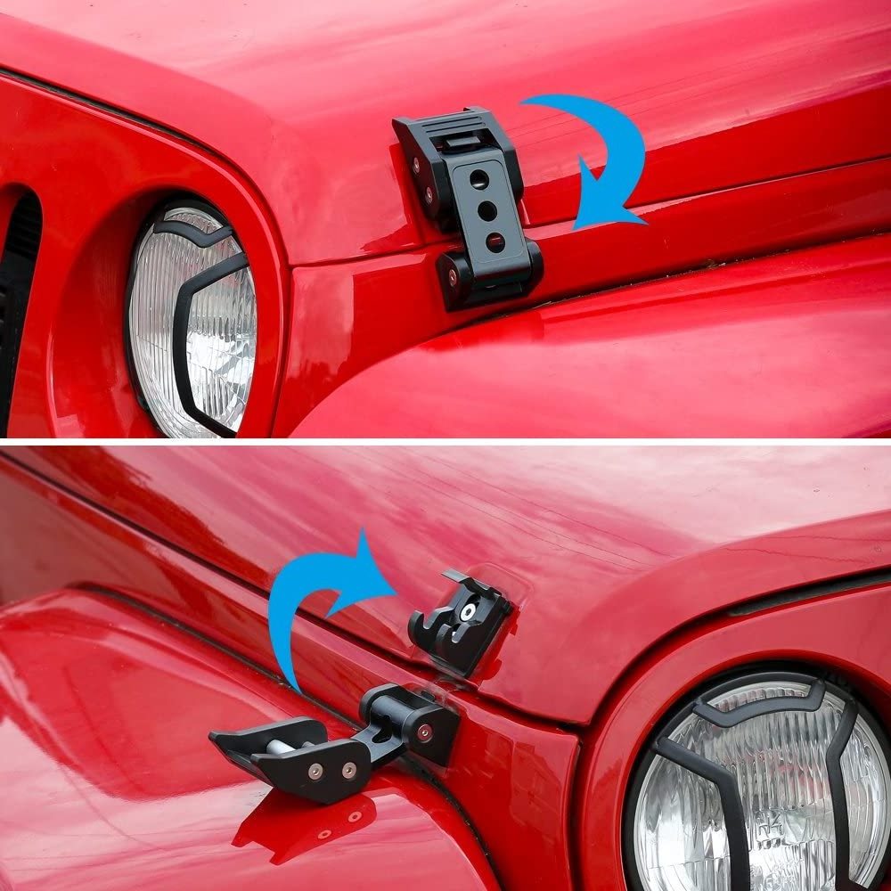 Black Stainless Steel Latch Locking Hood Catch Kit For 2007-2018 Jeep Wrangler JK JKU