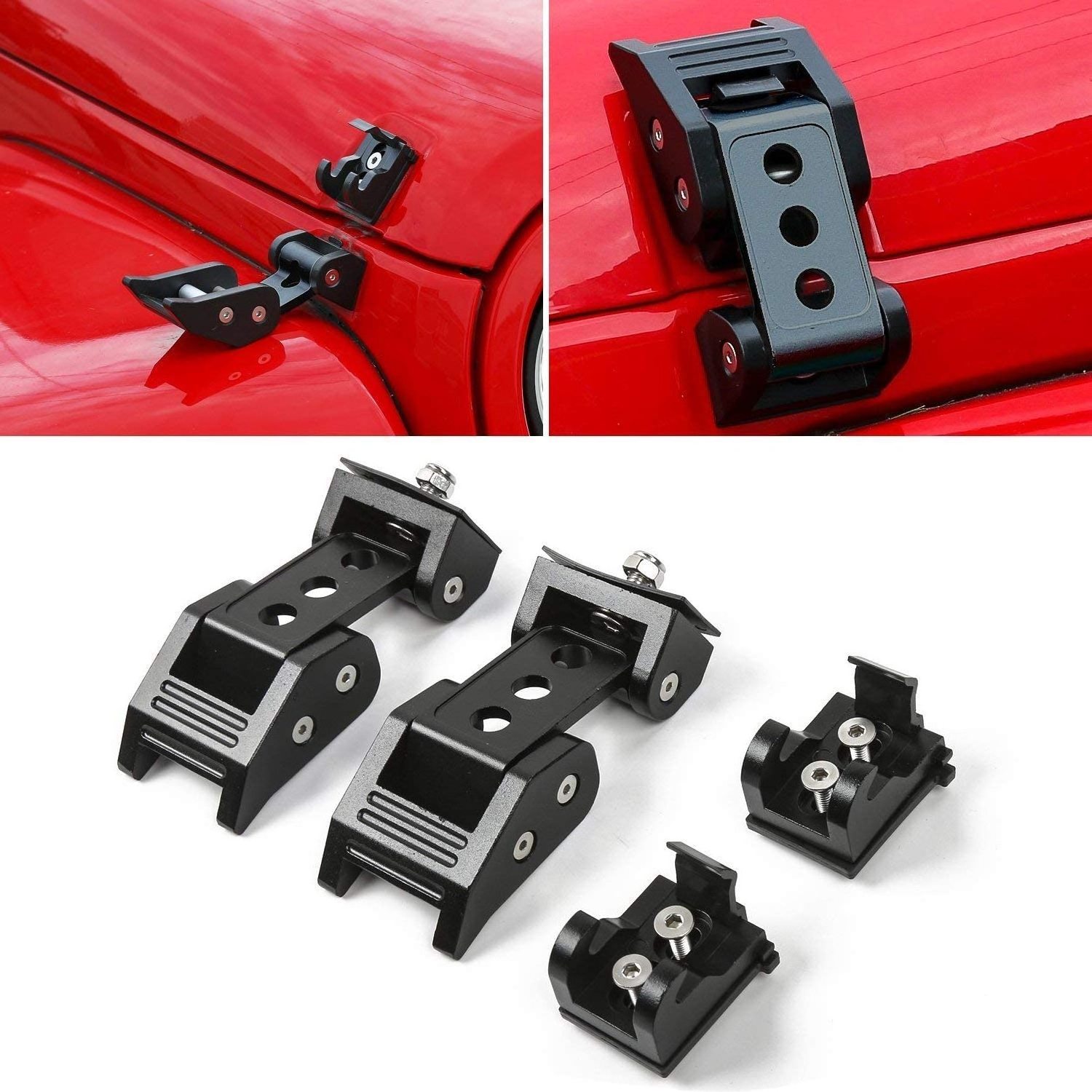 Black Stainless Steel Latch Locking Hood Catch Kit For 2007-2018 Jeep Wrangler JK JKU