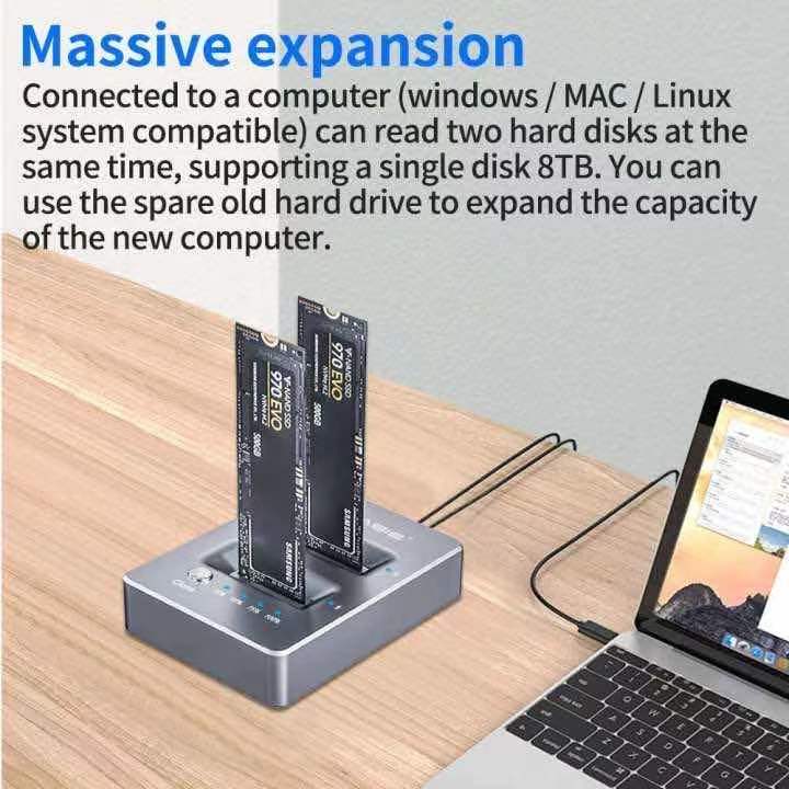 ACASIS Data Of Cloning Dual Solt M.2 NVME SSD Docking Station for M2 SSD Key M Support Offline Auto Sleep