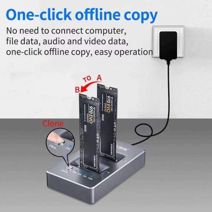 ACASIS Data Of Cloning Dual Solt M.2 NVME SSD Docking Station for M2 SSD Key M Support Offline Auto Sleep