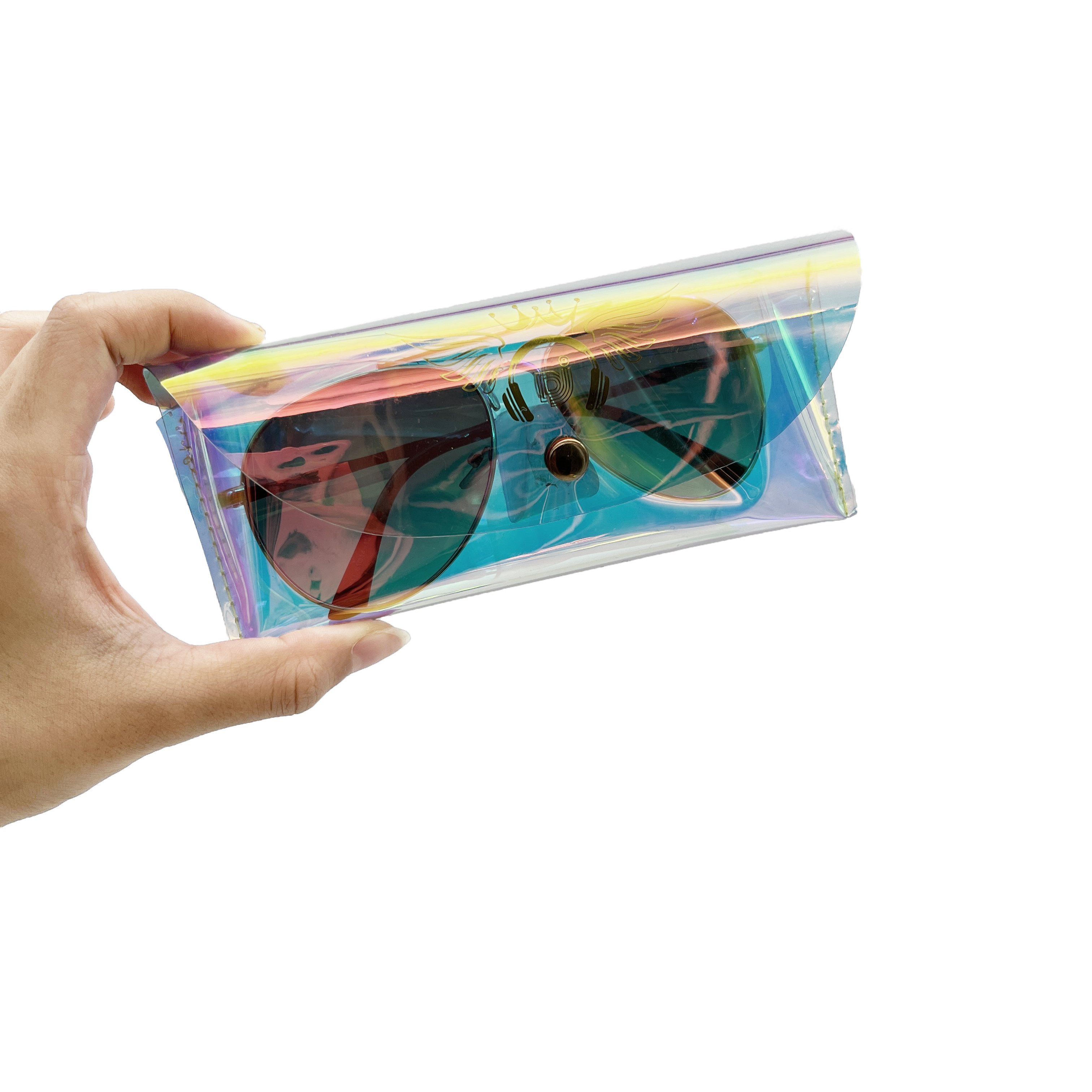 Premium High Quality Clear Plastic Sunglasses Packaging Soft Waterproof Eye Glasses Pouch Holographic Sun Glasses Case