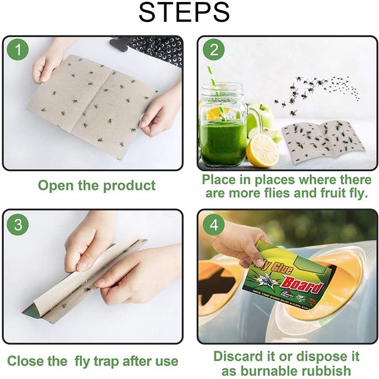 Fly Trap Indoor and Outdoor Flying Insect Glue Trap Board Non Toxic Sticky Fly Catcher for Kitchen