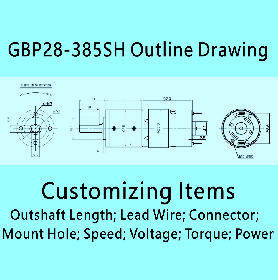 JRC Customize GBP28-385SH Motor Gear 28MM 385 Brush DC Motor 12V 24V DC Motor With Planetary Gearbox For Wheelchair