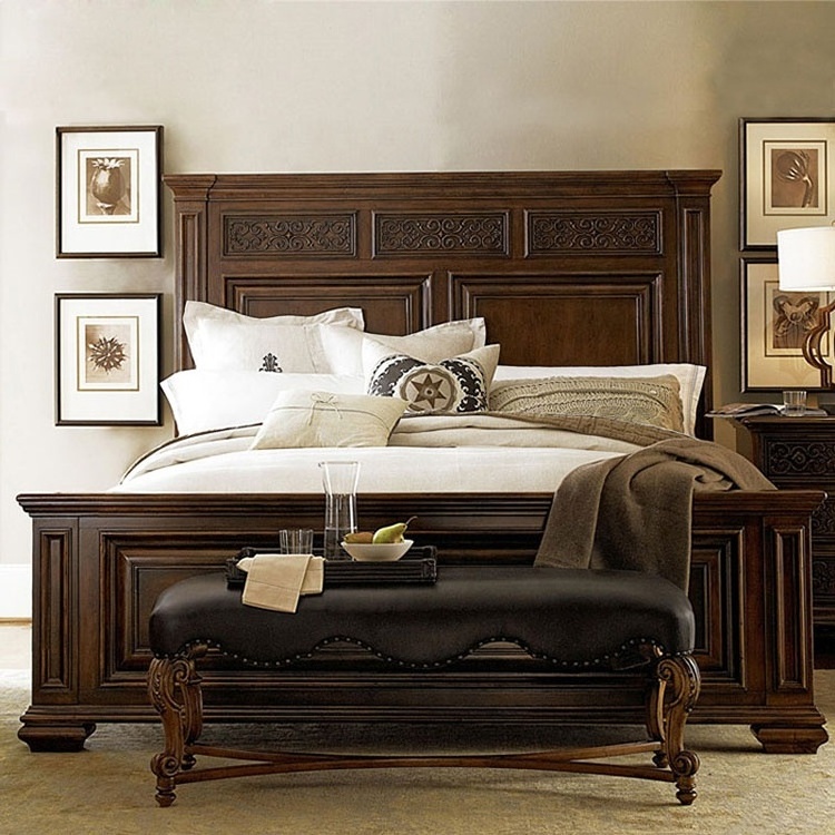 High Quality American country carving bedroom furniture wooden king size box bed double beds designs