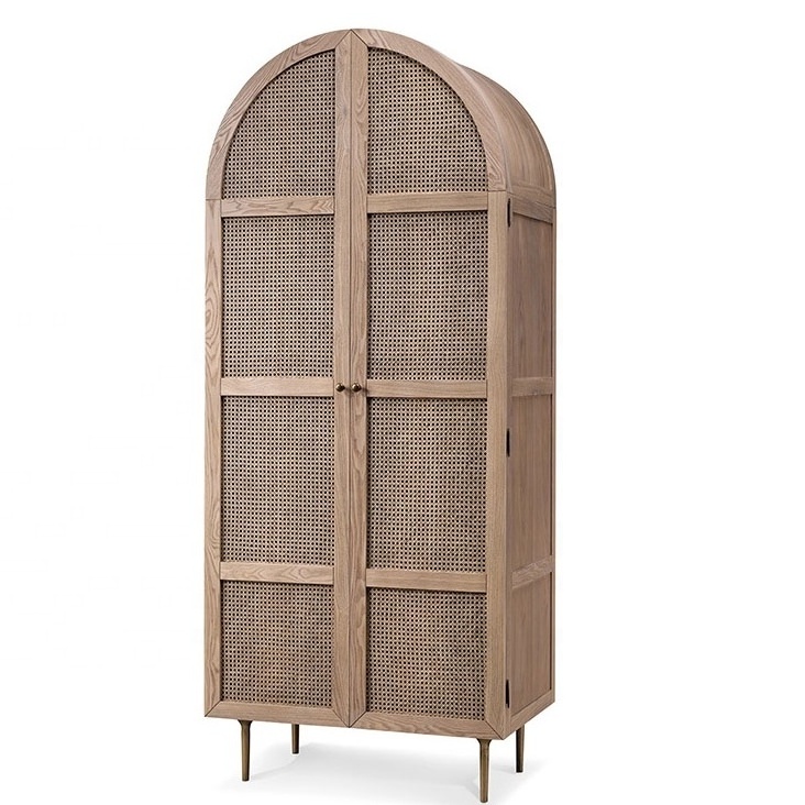 High Quality Tropical solid wood wooden rattan wardrobe closet bedroom furniture