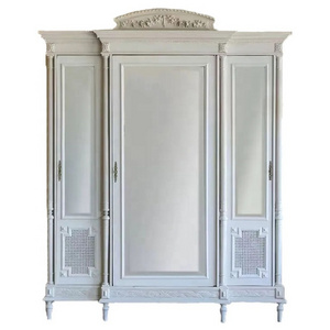 High Quality French antiqued wooden 2/3/4 doors wardrobe closet with mirror bedroom furniture customized