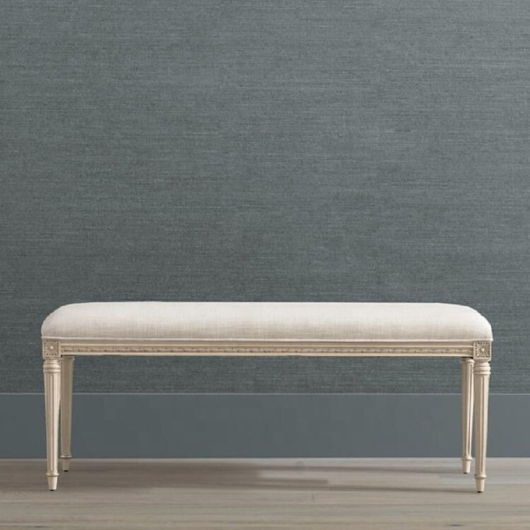 High quality French antique wooden fabric upholstered end-of-bed bench seat