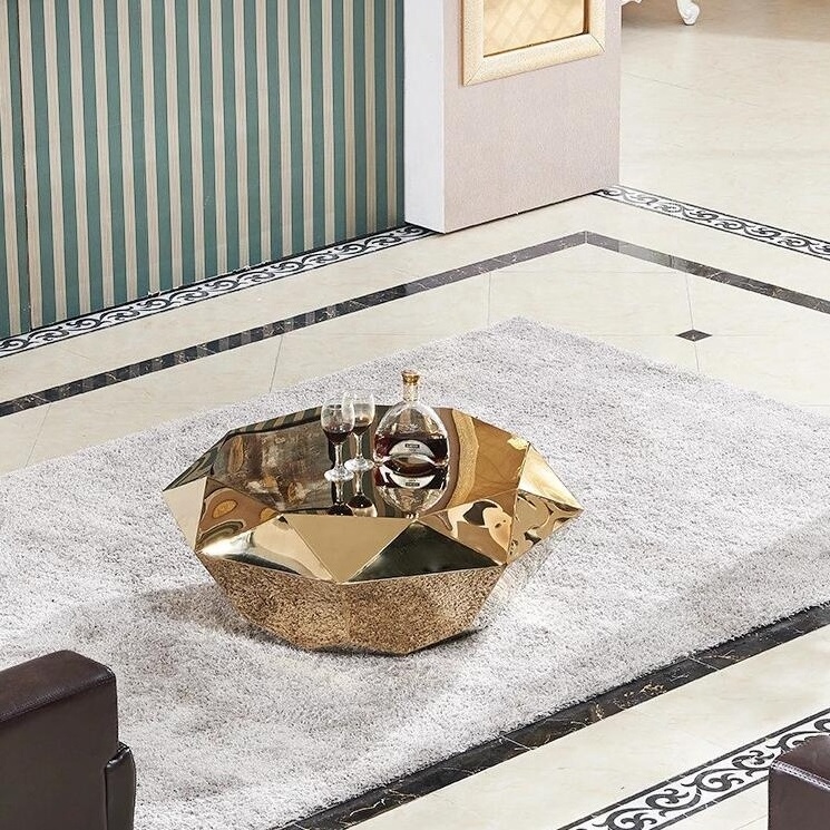 Modern living room furniture smart Luxurious Unique Diamond Shape gold/silver metal mirrored coffee table