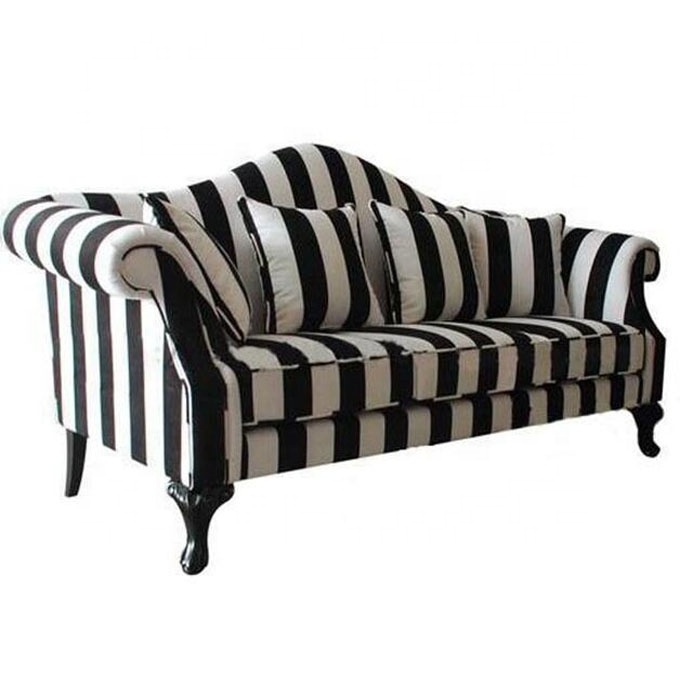 living room furniture upholstered black and white striped cloth sofa 3 seater