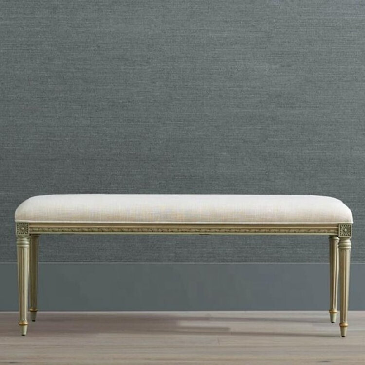 High quality French antique wooden fabric upholstered end-of-bed bench seat