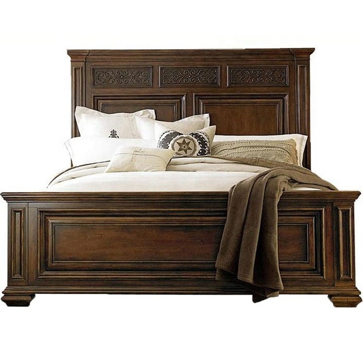 High Quality American country carving bedroom furniture wooden king size box bed double beds designs