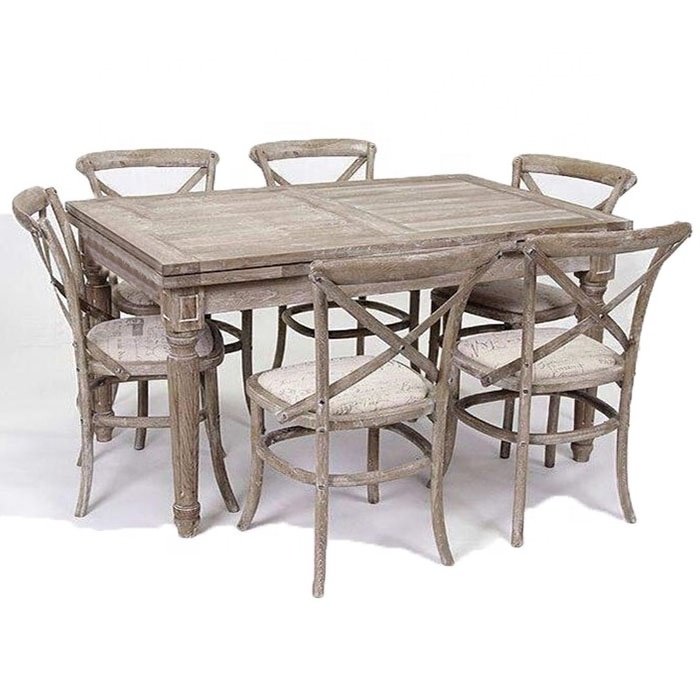 Hot selling french vintage dinning table set dining room furniture extendable folding dining table set 6 chairs